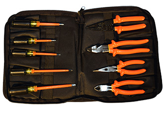 Electrician’s tool kit with double-insulated hand tools