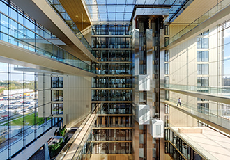 Twin elevators with two cabins in one shaft 